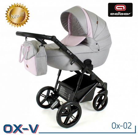 Wózek dziecięcy ADBOR OX-V 3w1 + Torba + Pokrowiec + Moskitiera + Uchwyt na butelkę + Fotelik (kolor: Ox-02)