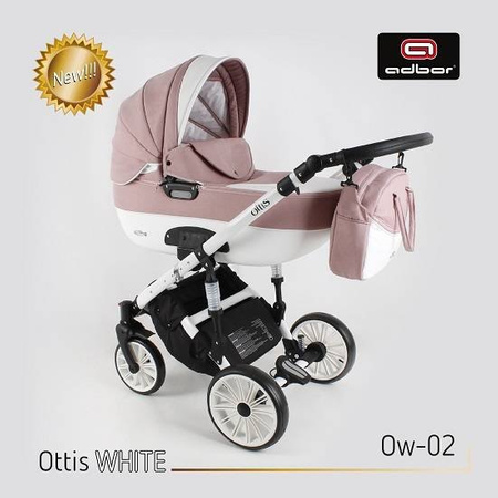 Wózek dziecięcy ADBOR OTTIS WHITE 2w1 + Torba + Pokrowiec + Moskitiera + Uchwyt na butelkę + Fotelik Samochodowy (kolor: Ow-02)