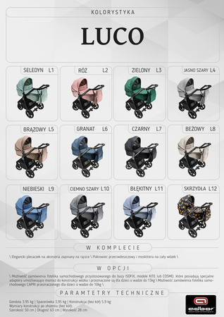 Wózek dziecięcy ADBOR LUCO 2w1 + Torba + Pokrowiec + Moskitiera (kolor: L1)