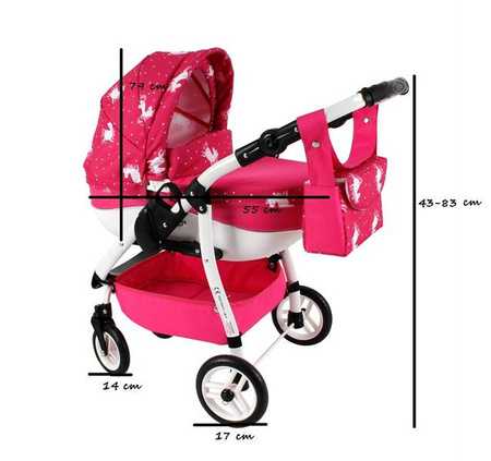 Wózek dla lalek Adbor Lily Lalkowy Stelaż Sport + Torebka + Koszyk kolor: Ls-19