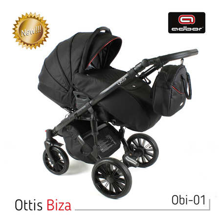 Wózek dziecięcy ADBOR OTTIS BLACK 2020 3w1 + Torba + Pokrowiec + Moskitiera + Uchwyt na butelkę + Fotelik kolor: Obi-05