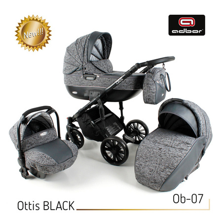 Wózek dziecięcy ADBOR OTTIS BLACK 2022 3w1 + Torba + Pokrowiec + Moskitiera + Uchwyt na butelkę + Fotelik kolor: Ob-06